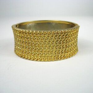 Gold Tone Wide Hinged Statement Bangle Bracelet Chain Texture Vintage